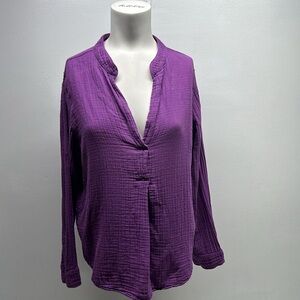 Xirena Blouse Top Shirt Long Sleeve Relaxed Beachy Chelsea Gauze Purple Small